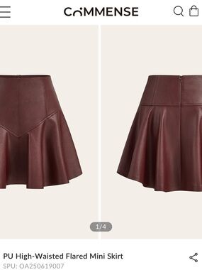 COMMENSE PU High-Waisted Flared Mini Skirt - Wine